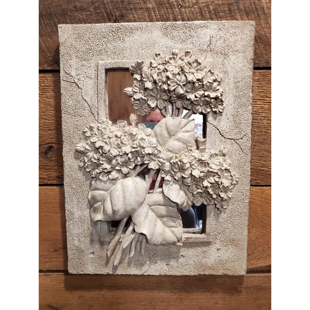 Vintage 3D Floral Mirror Wall Plaque Hydrangea 16